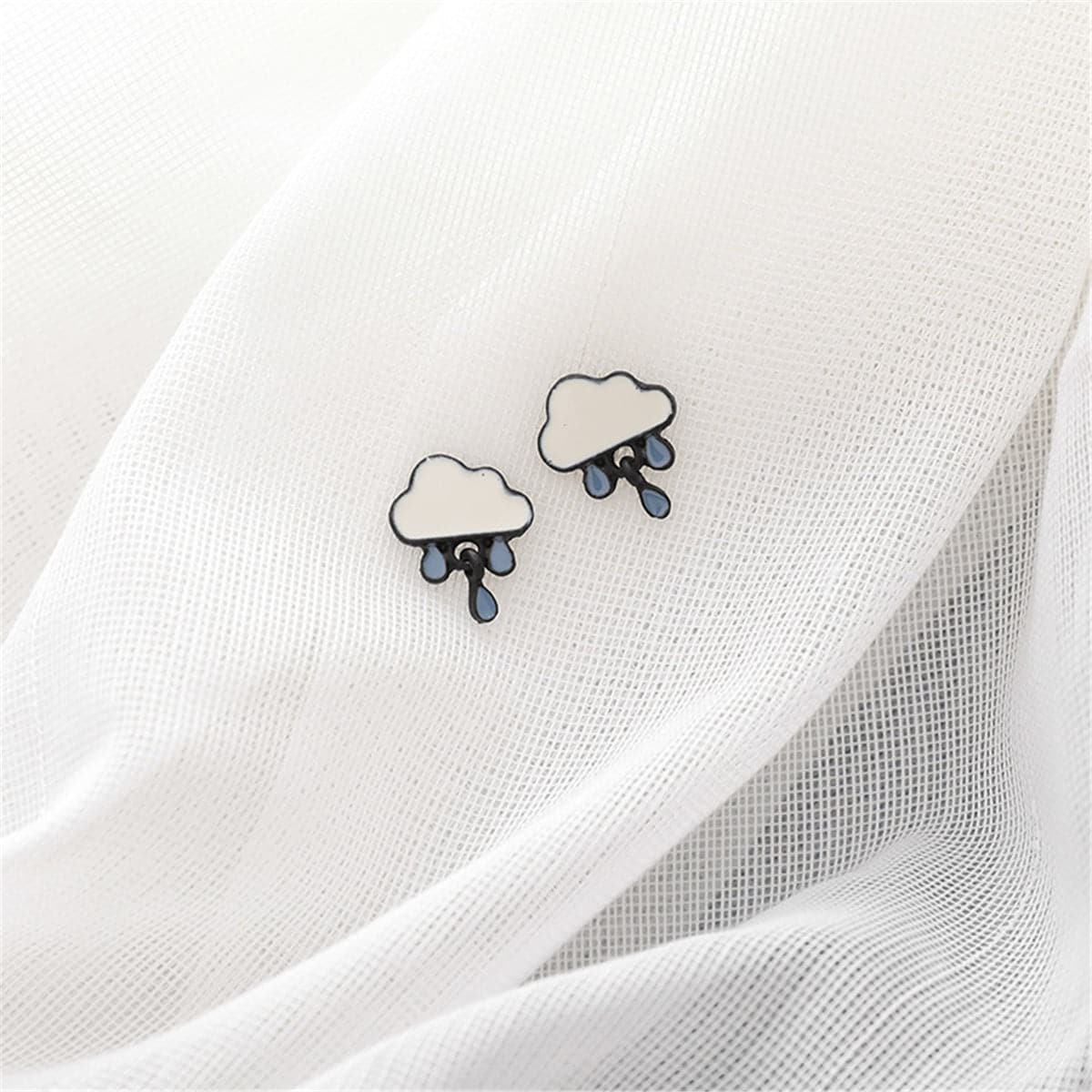 Blue Enamel Rain Cloud Drop Earrings, stud earrings for women, botanical inspired, side view