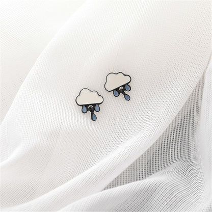 Blue Enamel Rain Cloud Drop Earrings, stud earrings for women, botanical inspired, side view