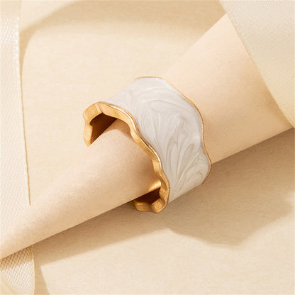 Enamel and 18K Gold-Plated Marbled Abstract Open Band, gold statement rings for women, lifestyle look