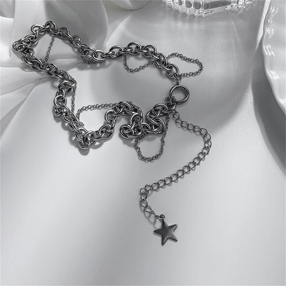 Silver-Plated Star Layered Lariat Necklace