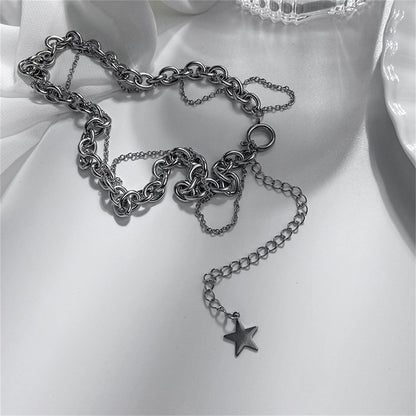 Silver-Plated Star Layered Lariat Necklace, silver pendant necklace for women, vintage-inspired design, lifestyle look