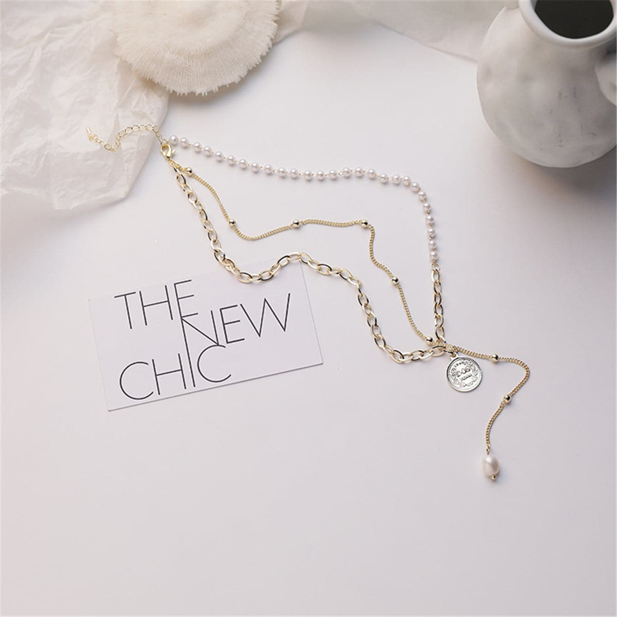 Pearl & 18K Gold-Plated Coin Lariat Necklace