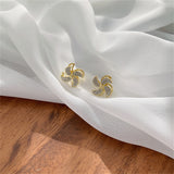 Cubic Zirconia & 18k Gold-Plated Stacked Flower Stud Earrings