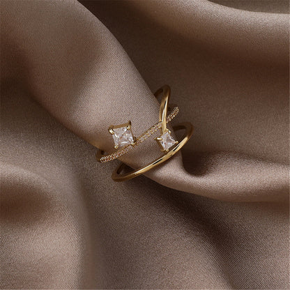 Cubic Zirconia and Crystal 18K Gold-Plated Botany Open Ring, gold statement rings for women, detail close-up