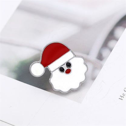 Silver-Plated and Red Enamel Santa Face Brooch, silver brooch pin, vintage-inspired design, front view