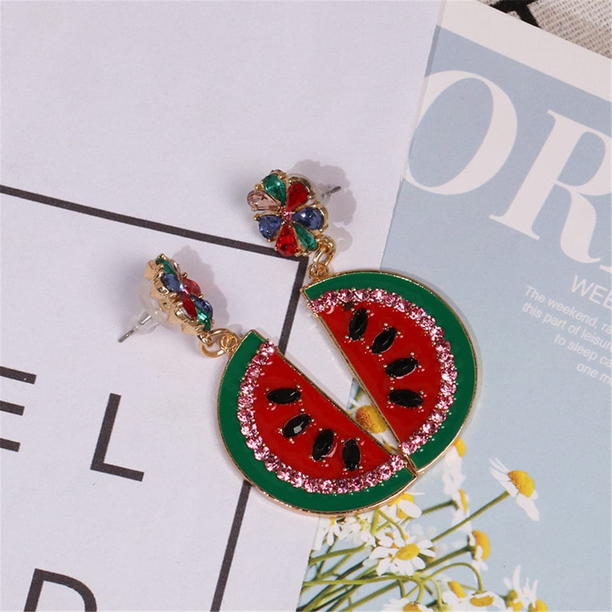 Crystal & Cubic Zirconia Watermelon Drop Earrings