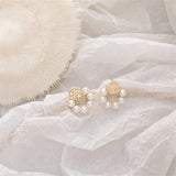 Pearl & 18k Gold-Plated Rose Stud Earrings