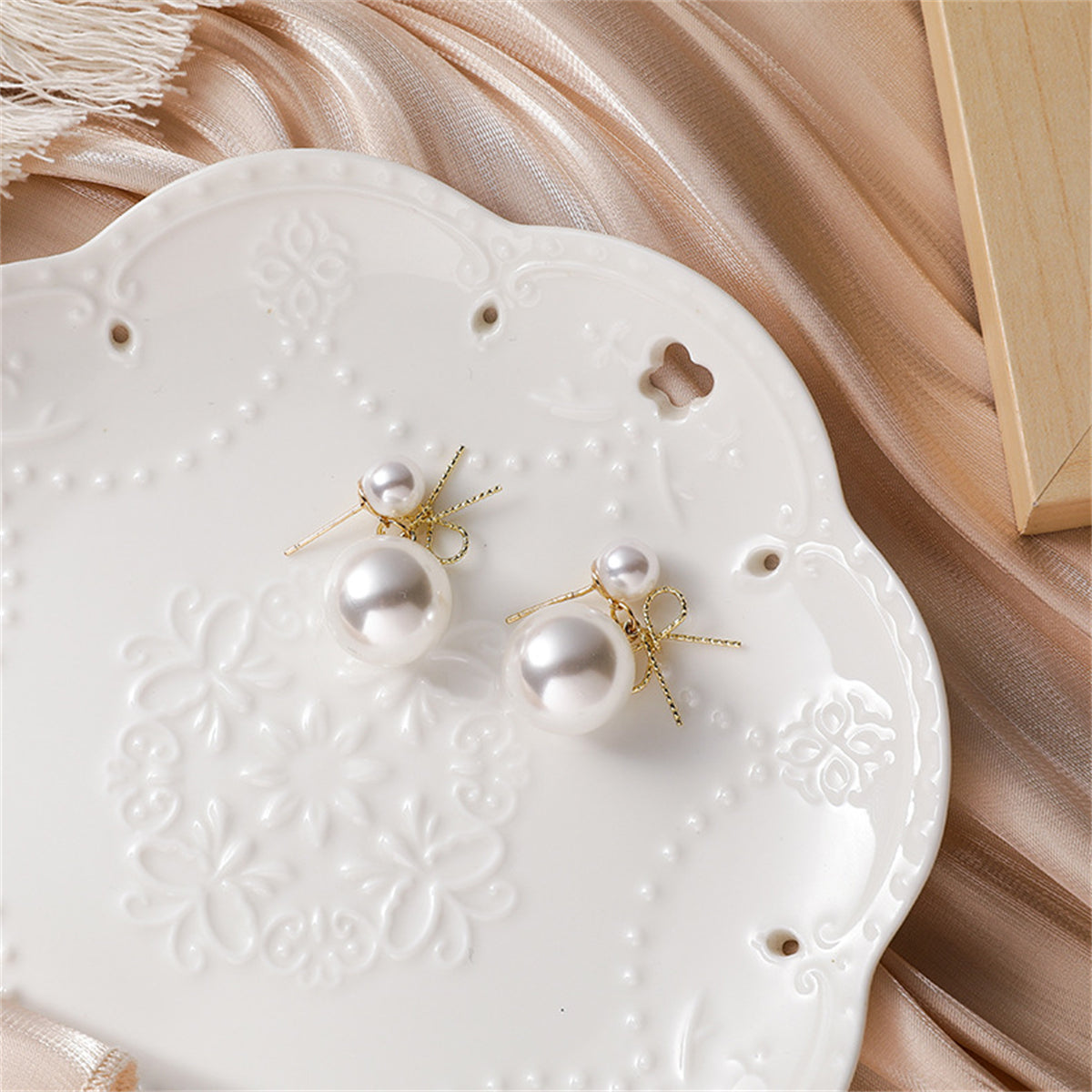 Pearl & 18K Gold-Plated Bow Drop Earrings