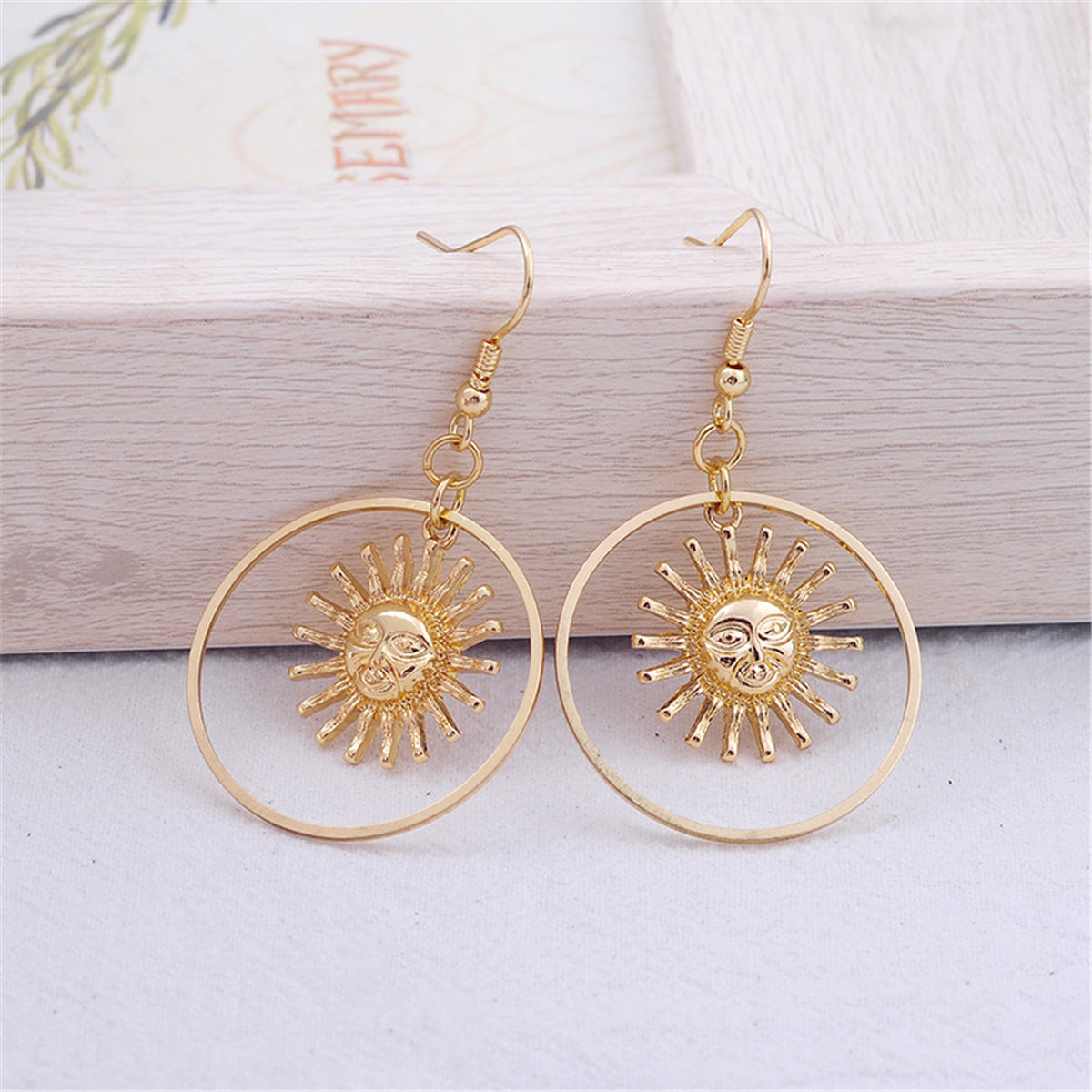 18K Gold-Plated Round Sun Drop Earrings