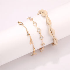 Cubic Zirconia & 18K Gold-Plated Star Station Anklet Set