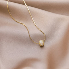 Cubic Zirconia & 18K Gold-Plated Cylinder Pendant Necklace