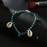 Reconstituted Turquoise & Silver-Plated Seashell Beaded Anklet
