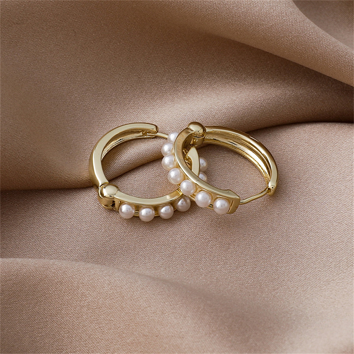 Pearl & 18K Gold-Plated Channel Huggie Earrings