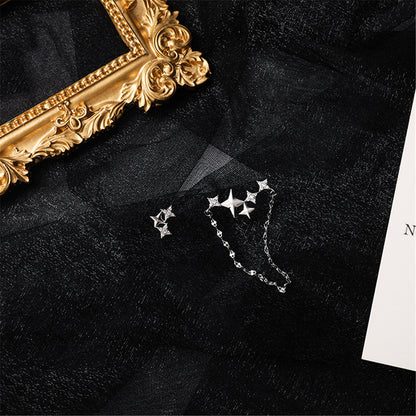 Cubic Zirconia and Silver-Plated Star Stud Earrings Set, silver stud earrings for women, elegant gift for her, front view