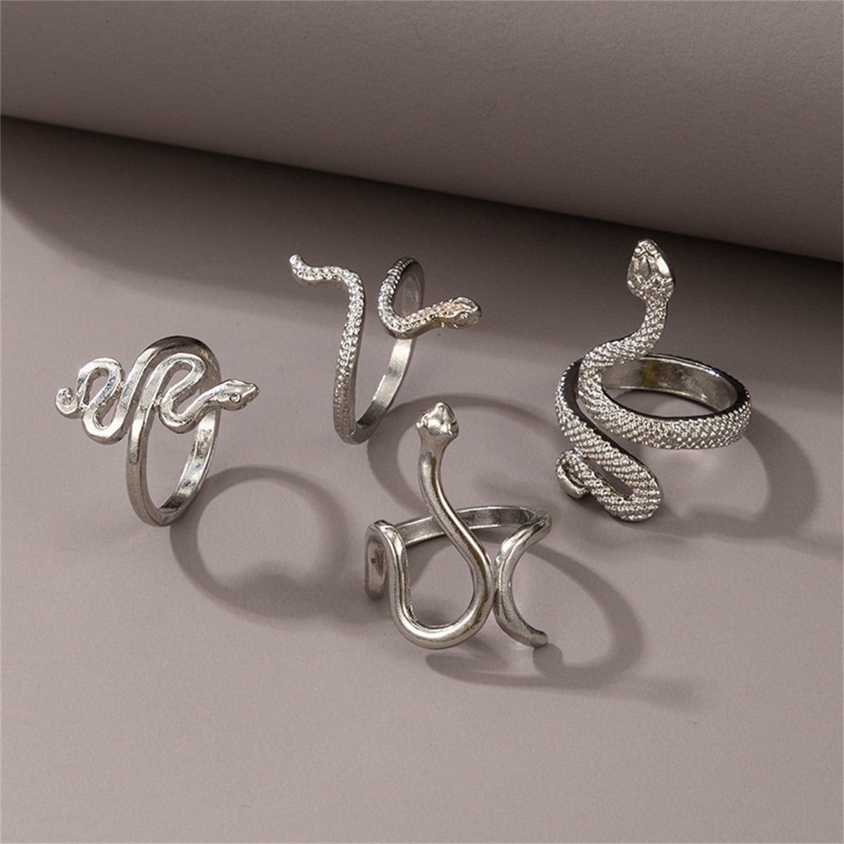 Silver-Plated Textured Snake Ring Set