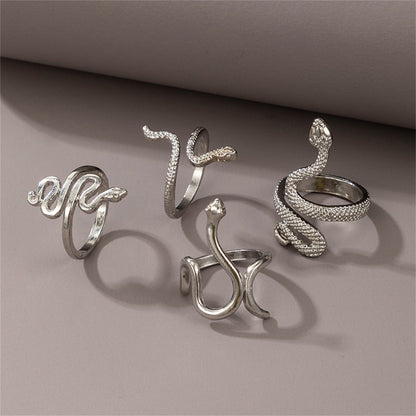 Silver-Plated Textured Snake Ring Set