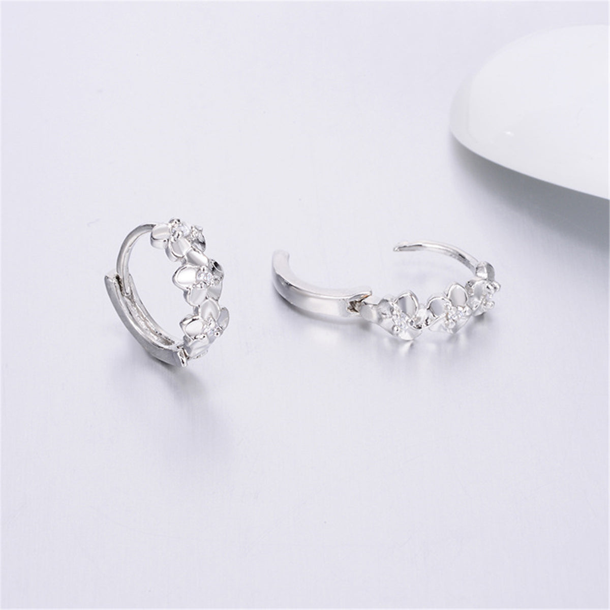 Cubic Zirconia & Silver-Plated Flower Clip-On Earrings