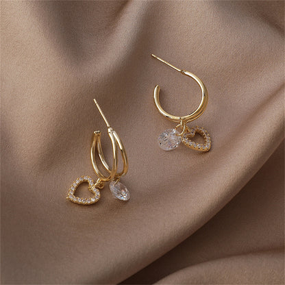 Cubic Zirconia and 18K Gold-Plated Heart Drop Earrings, gold drop earrings for women, vintage-inspired design, styled look