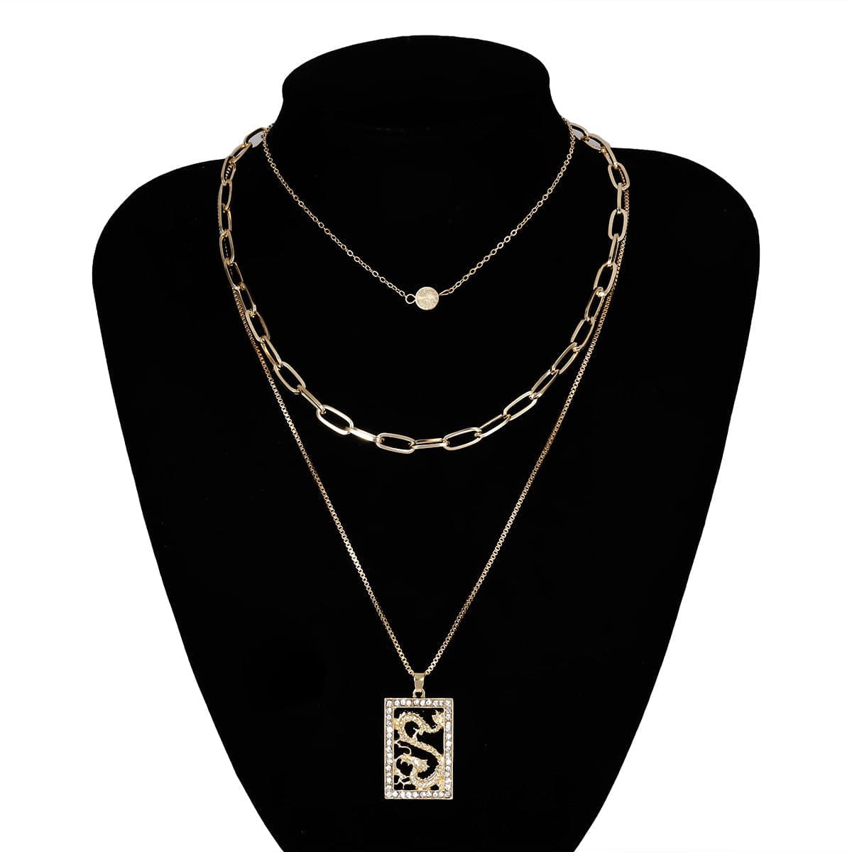 Cubic Zirconia & 18K Gold-Plated Dragon Card Pendant Layered Chain Necklace
