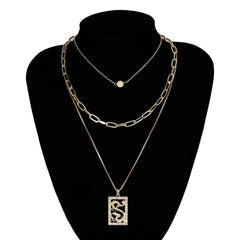 Cubic Zirconia & 18K Gold-Plated Dragon Card Pendant Layered Chain Necklace