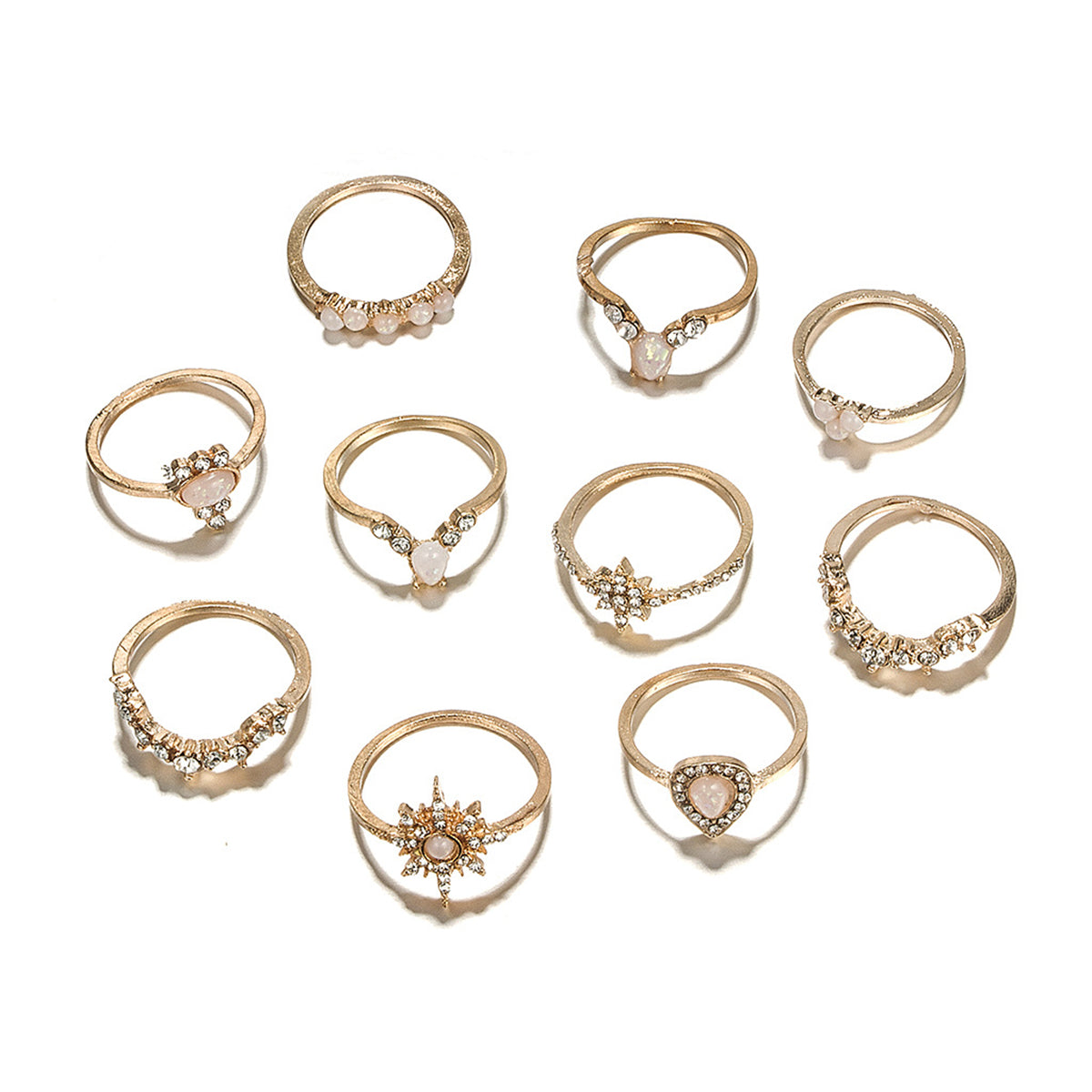 Pink Resin & Cubic Zirconia 18K Gold-Plated Pear Sun Ring Set