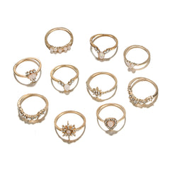 Pink Resin & Cubic Zirconia 18K Gold-Plated Pear Sun Ring Set
