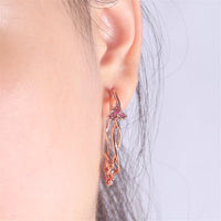 Crystal & 18k Rose Gold-Plated Floral Hoop Earrings - streetregion