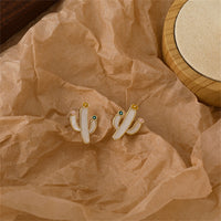 White Enamel & 18k Gold-Plated Cactus Stud Earrings