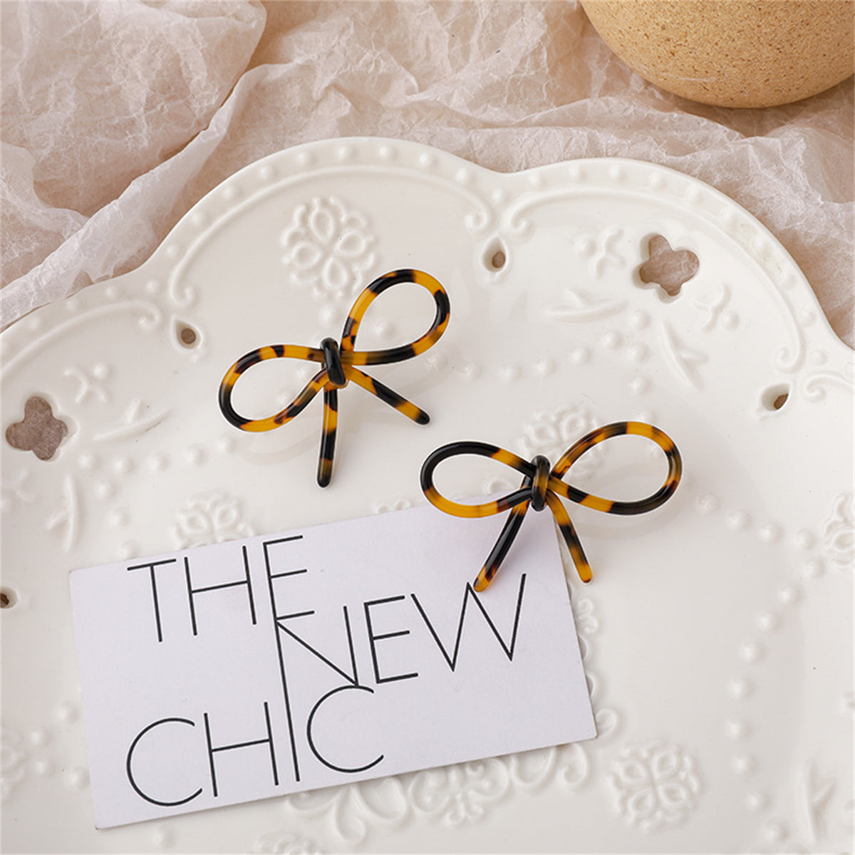 Brown Leopard Bow Stud Earrings