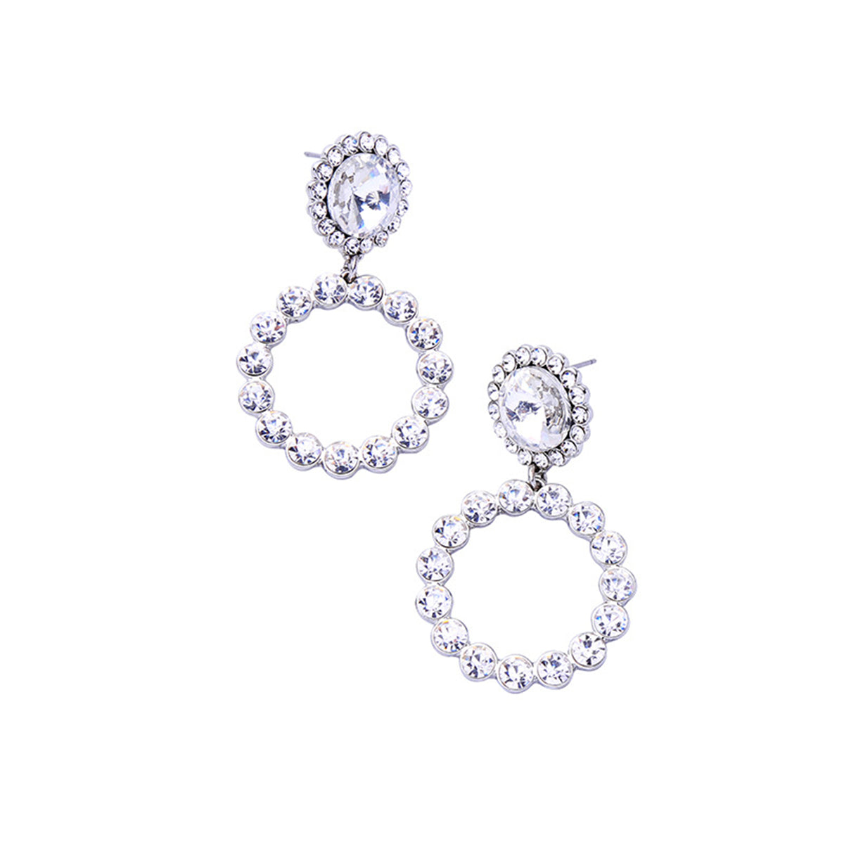Cubic Zirconia Round Cut Bezel Dangle Hoop Drop Earrings