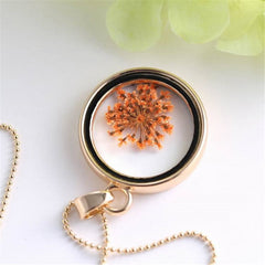 Pink Gypsophila & Resin Round Pendant Necklace