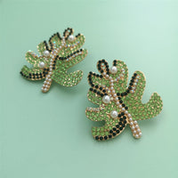 Green Cubic Zirconia & Imitation Pearl Tree Stud Earrings