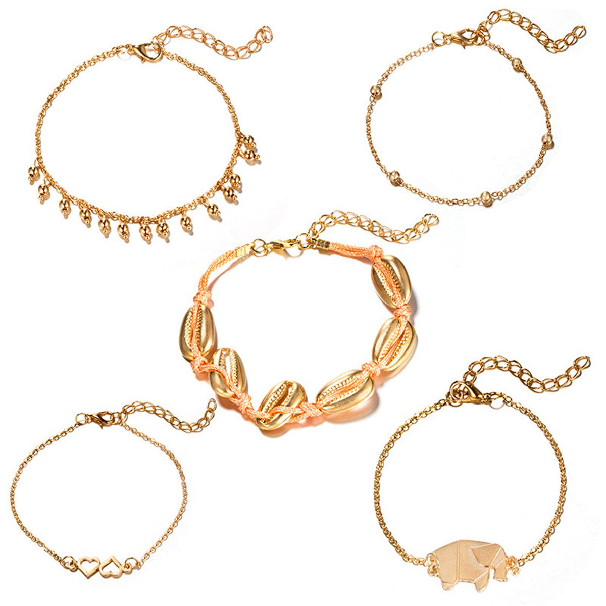 18K Gold-Plated Origami Elephant Charm Anklet Set