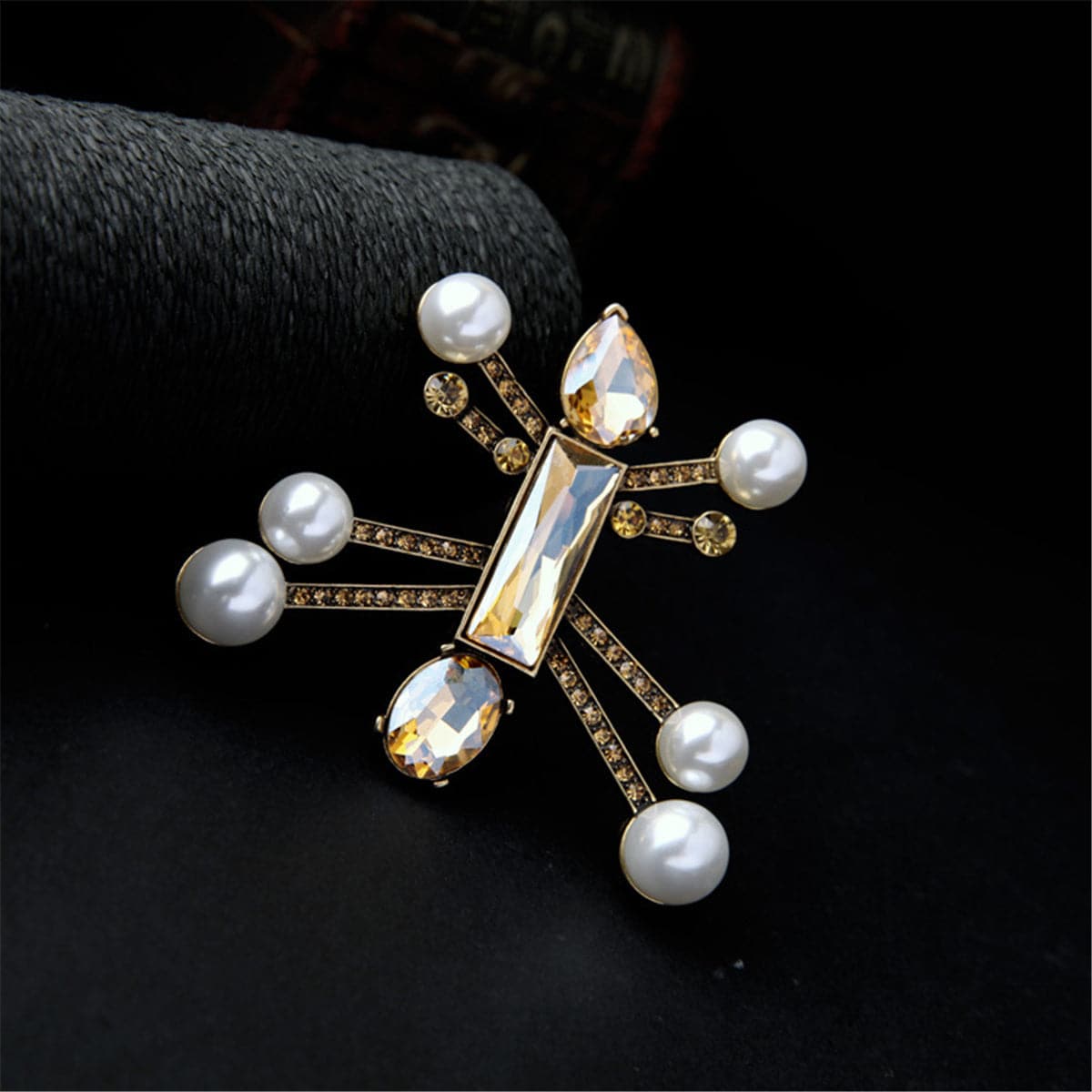 Crystal & Pearl 18K Gold-Plated Robot Brooch