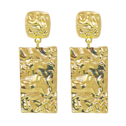 18K Gold-Plated Textured Rectangle Drop Earrings, gold drop earrings for women, elegant gift for her, side view