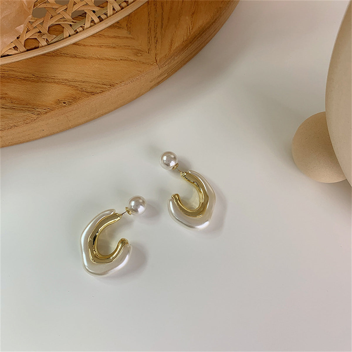 Pearl & 18K Gold-Plated Half-Hoop Ear Jackets