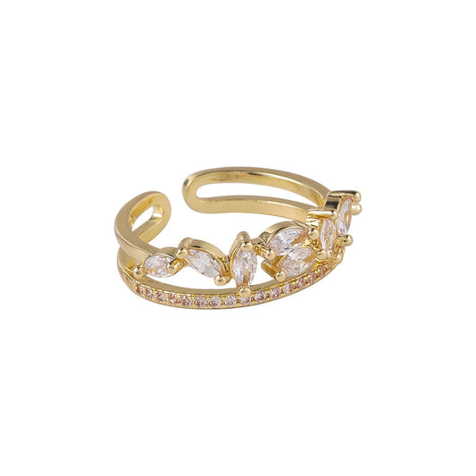 Cubic Zirconia and Crystal 18K Gold-Plated Clustered Marquise Adjustable Band Ring, gold statement rings for..., front view
