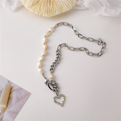Pearl and Silver-Plated Open Heart Pendant Necklace, silver pendant necklace for women, lifestyle look