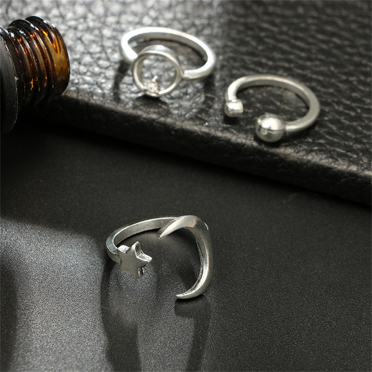 Cubic Zirconia & Silver-Plated X Celestial Bypass Ring Set