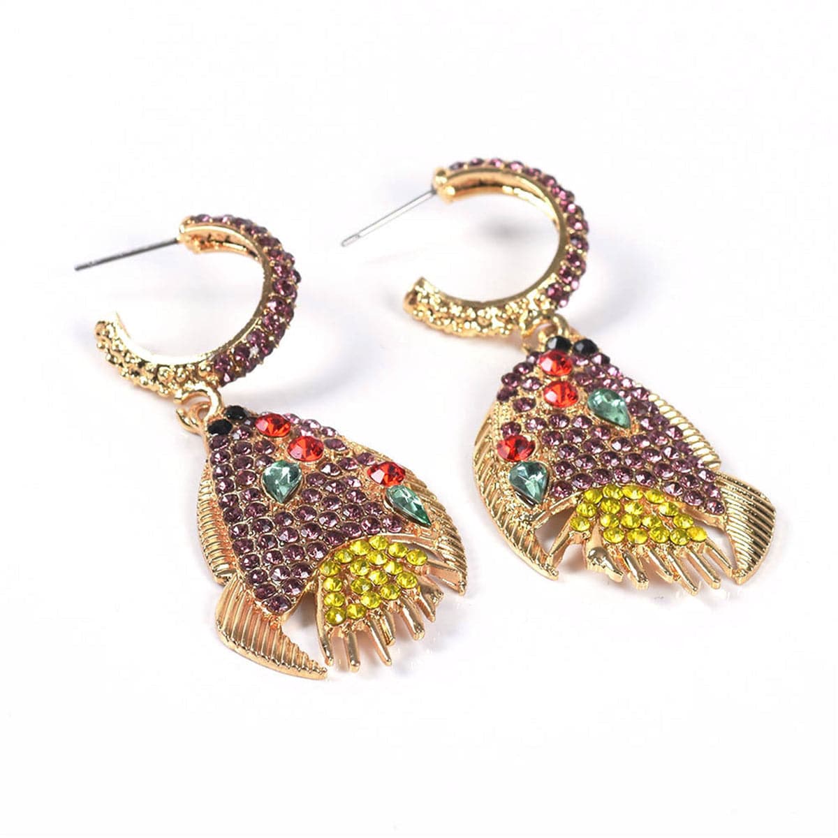 Yellow & Blue Cubic Zirconia Fish Drop Earrings