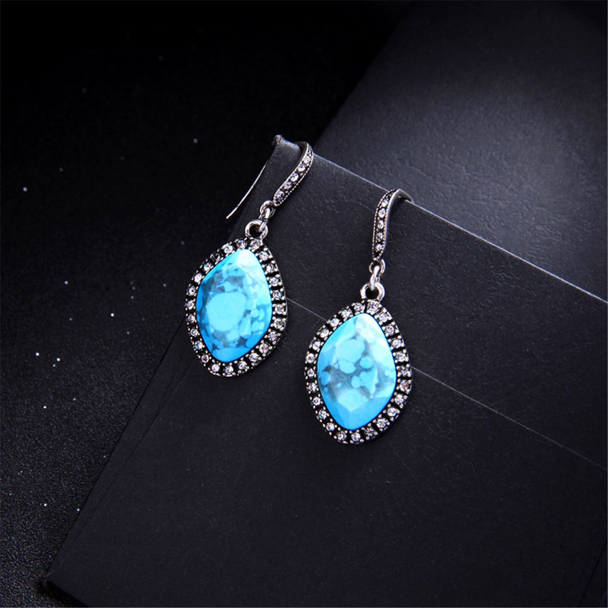 Turquoise & Cubic Zirconia Marquise Drop Earrings