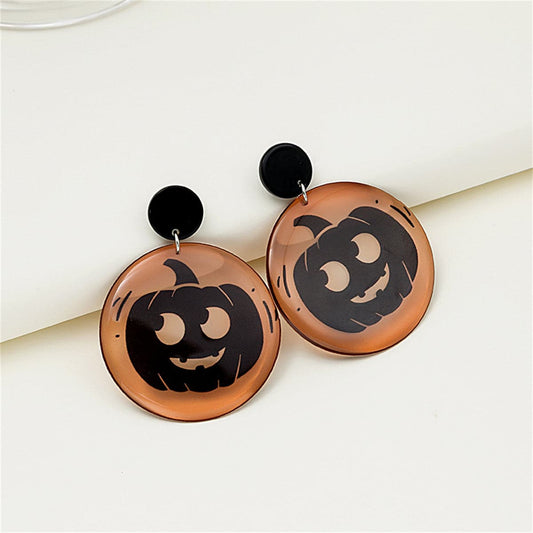 Black and Orange Jack-O'-Lantern Drop Earrings, drop earrings for women, vintage-inspired design, front view