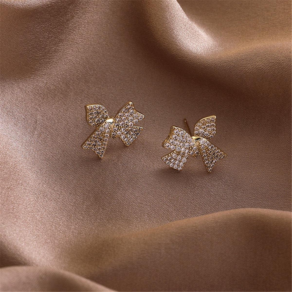 Cubic Zirconia & 18K Gold-Plated Bow Stud Earrings