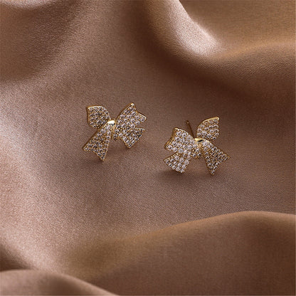Cubic Zirconia & 18K Gold-Plated Bow Stud Earrings