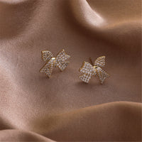 Cubic Zirconia & 18k Gold-Plated Bow Stud Earrings