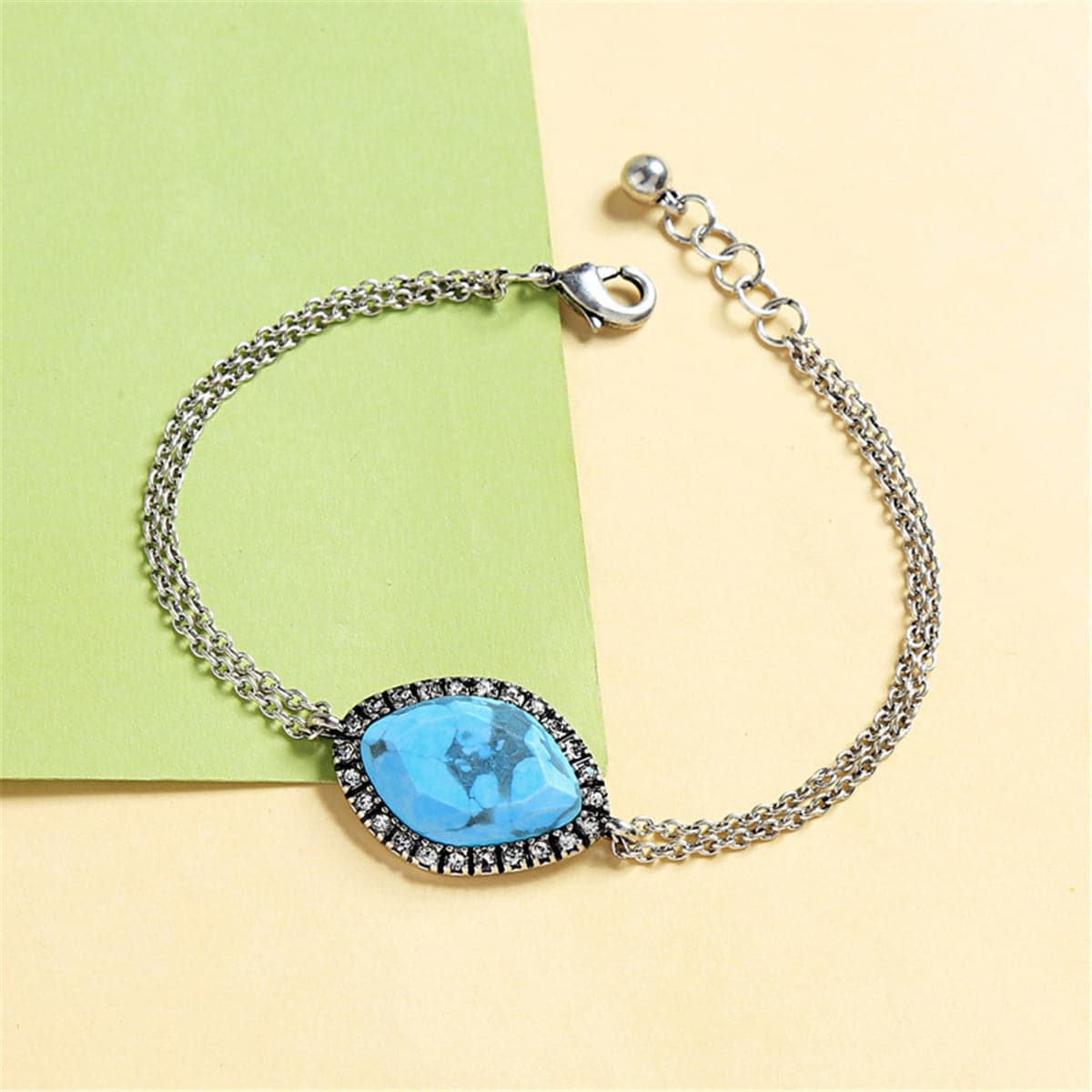 Turquoise & Cubic Zirconia Silver-Plated Adjustable Bracelet