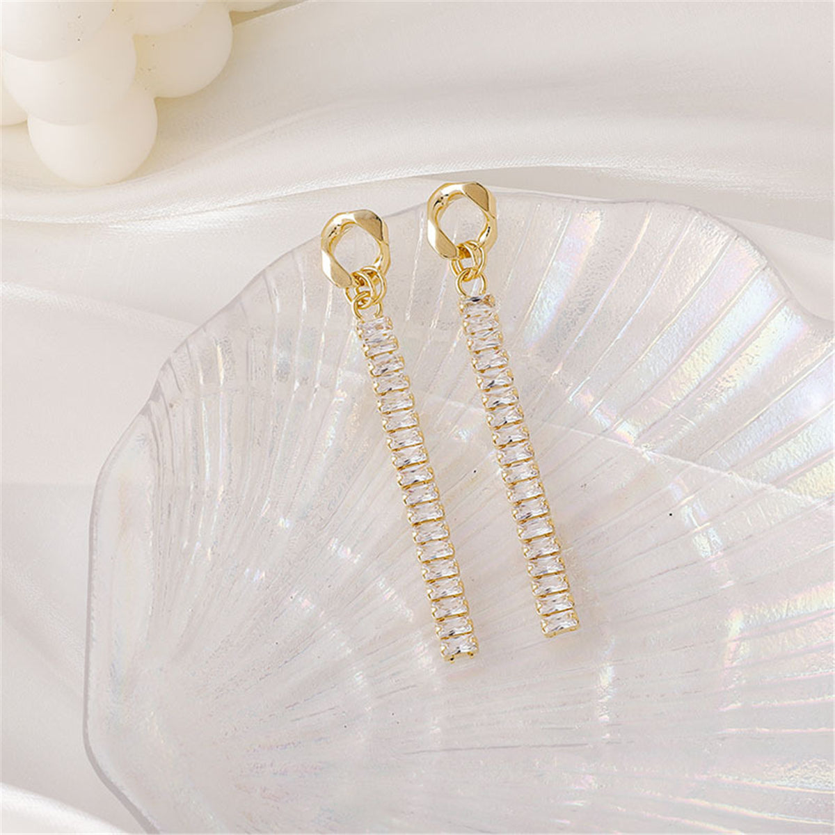 Crystal & 18K Gold-Plated Baguette-Cut Drop Earrings