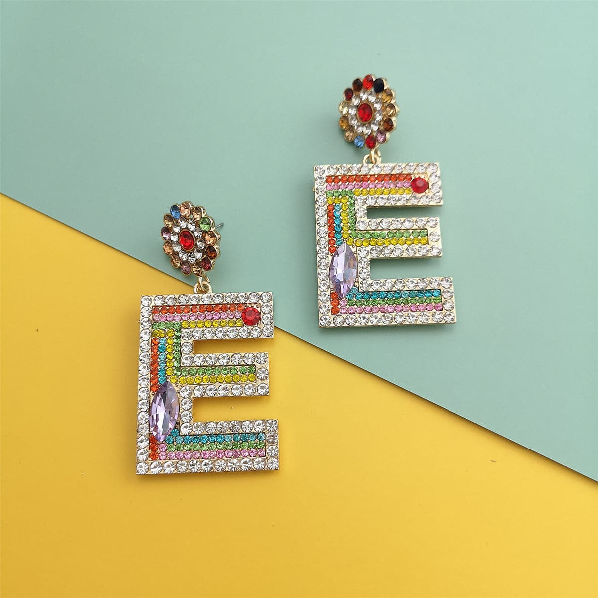 Crystal & Cubic Zirconia Letter E Drop Earrings
