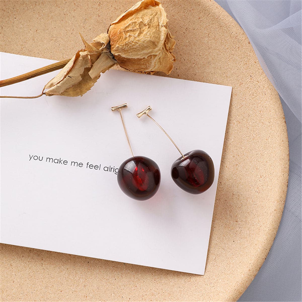 Wine Red & 18K Gold-Plated Cherry Drop Earrings