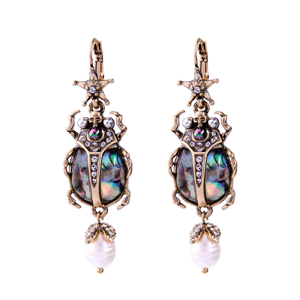 Pearl & Cubic Zirconia Beetle Drop Earrings